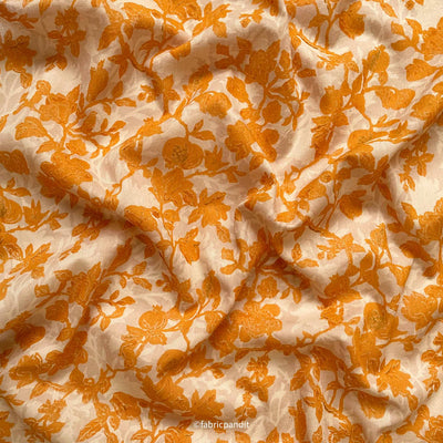 Fabric Pandit Cut Piece (Cut Piece) Beige & Dusty Yellow Pomegranate Garden Hand Block Printed Pure Mul Cotton Fabric (Width 42 Inches)