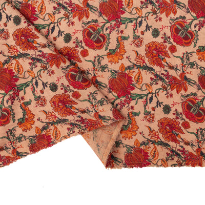 Fabric Pandit Cut Piece (CUT PIECE) Beige & Orange Wild Flowers Hand Block Printed Pure Cotton Silk Fabric (WIdth 42 Inches)