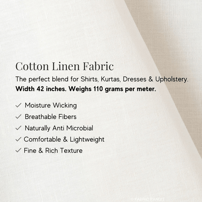 Fabric Pandit Cut Piece (CUT PIECE) Blanched Almond Color Block Printed Cotton Linen Fabric (Width 42 Inches)
