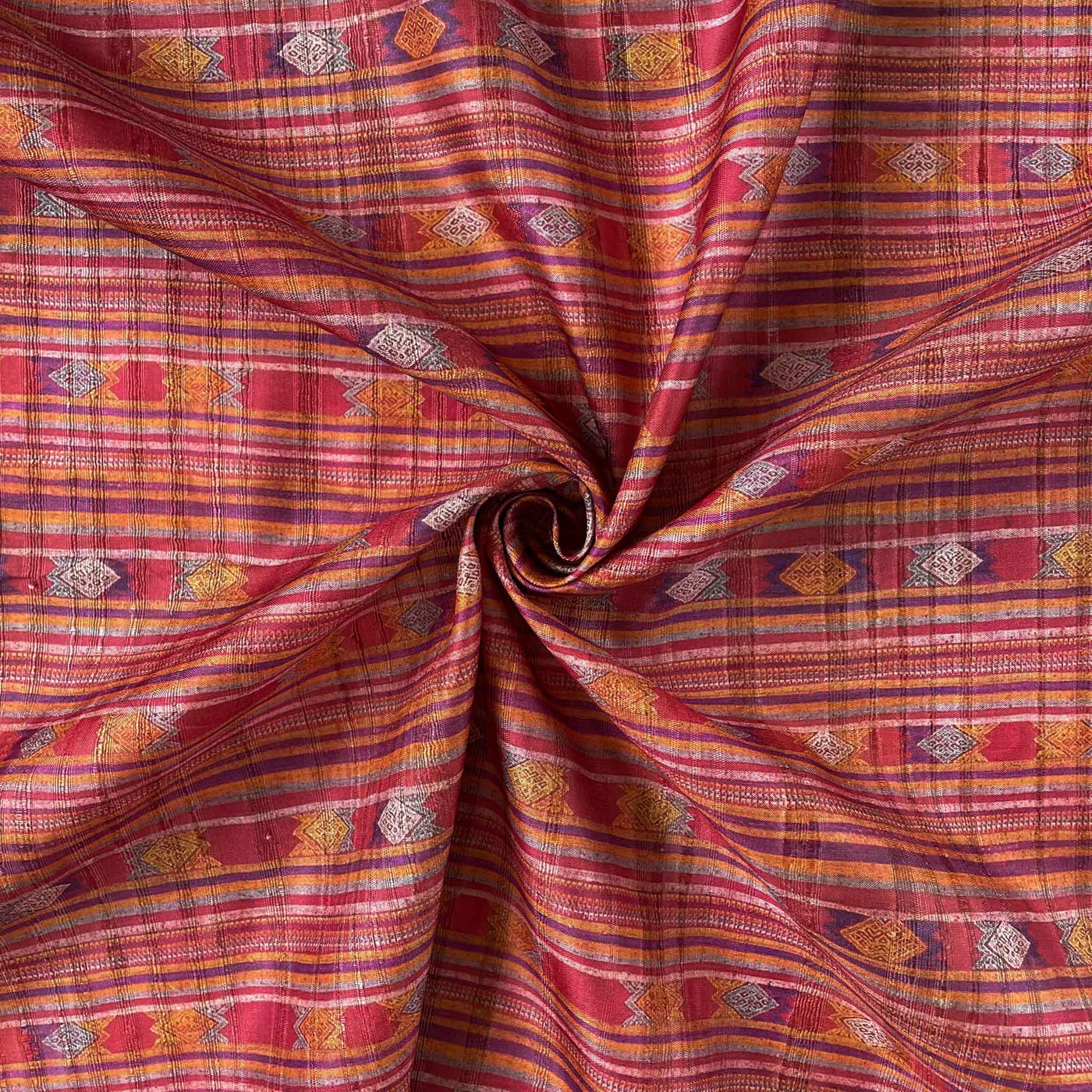 Fabric Pandit Cut Piece (CUT PIECE) Blooming Orange Tribal African Art Digital Printed Tussar Silk Fabric (Width 44 Inches)