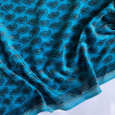 Fabric Pandit Cut Piece (CUT PIECE) Blue and Black Paisley Bagh Digital Print Pure Velvet Fabric (Width 44 Inches)