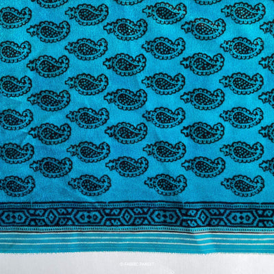 Fabric Pandit Cut Piece (CUT PIECE) Blue and Black Paisley Bagh Digital Print Pure Velvet Fabric (Width 44 Inches)
