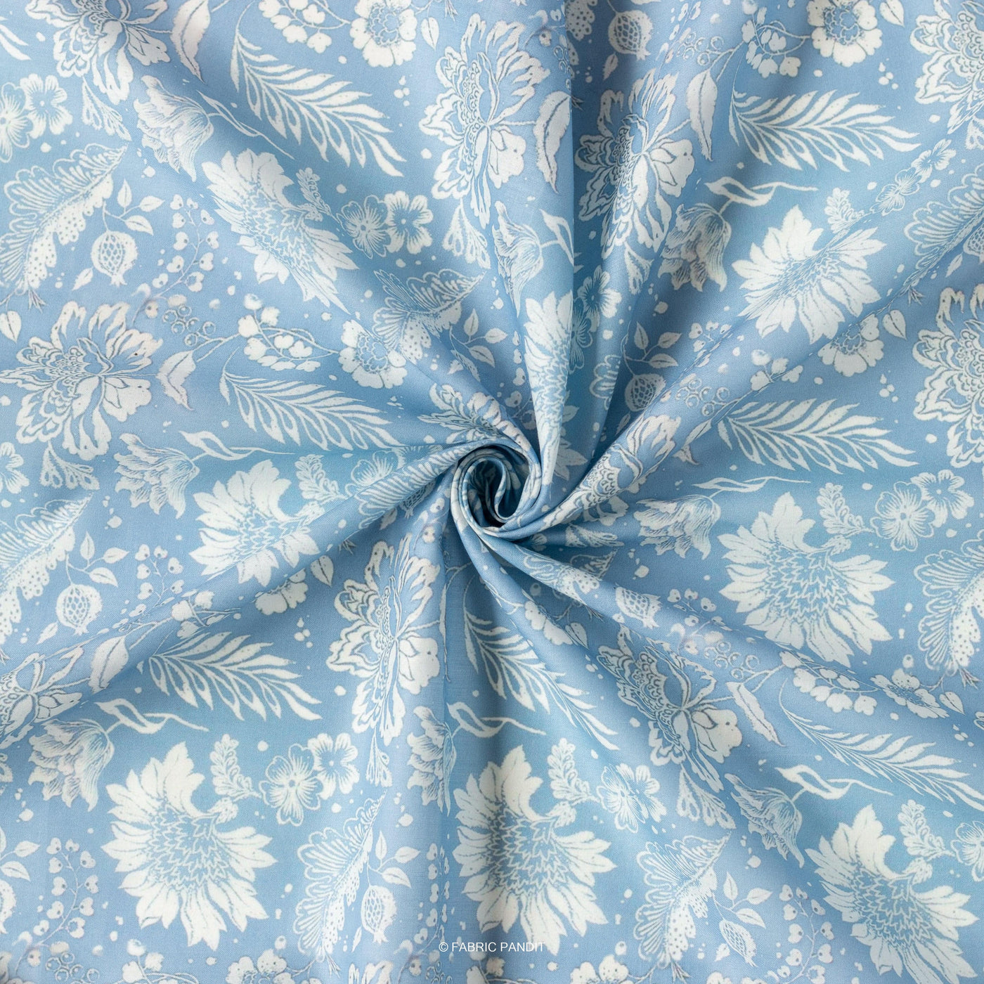 Fabric Pandit Cut Piece (CUT PIECE) Blue And White Meadow Flower Pattern Digital Printed Cambric Fabric (Width 43 Inches)