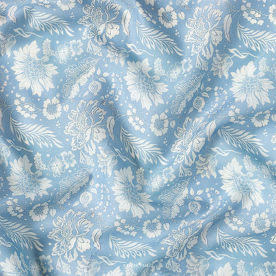 Fabric Pandit Cut Piece (CUT PIECE) Blue And White Meadow Flower Pattern Digital Printed Cambric Fabric (Width 43 Inches)