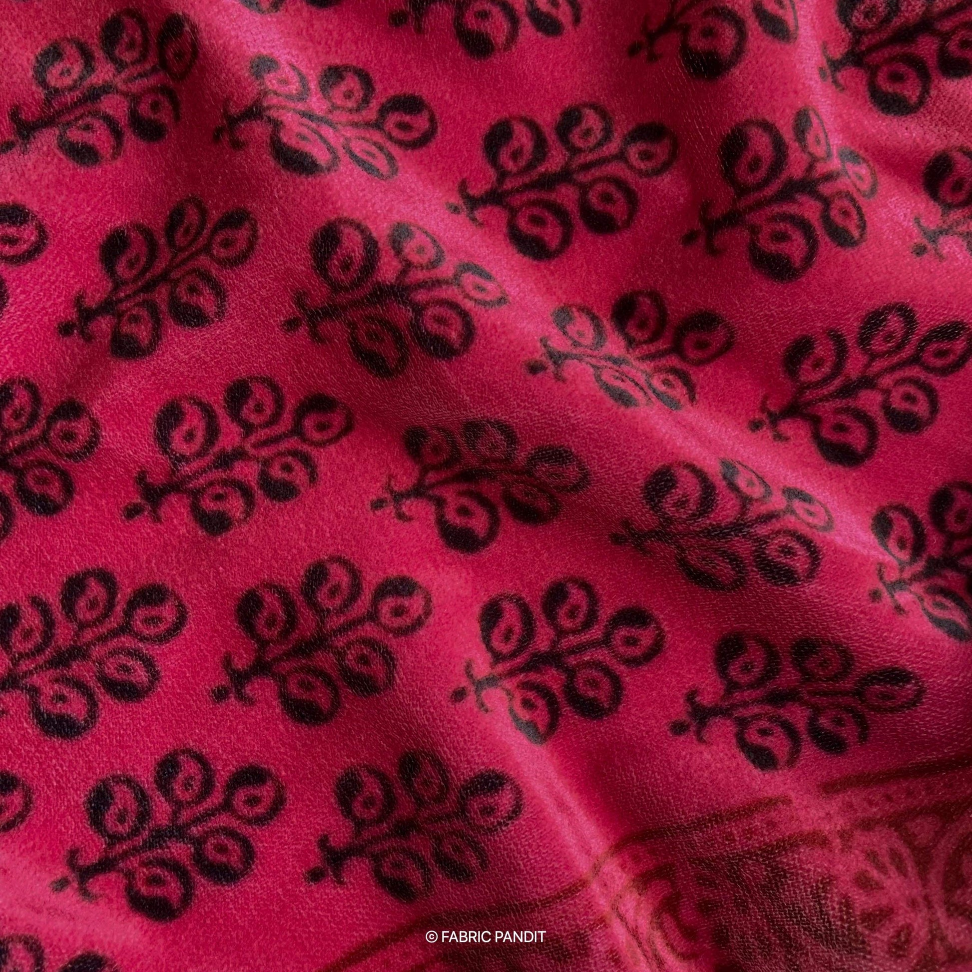 Fabric Pandit Cut Piece (CUT PIECE) Blush Pink Floral Bagh Digital Print Pure Velvet Fabric (Width 44 Inches)