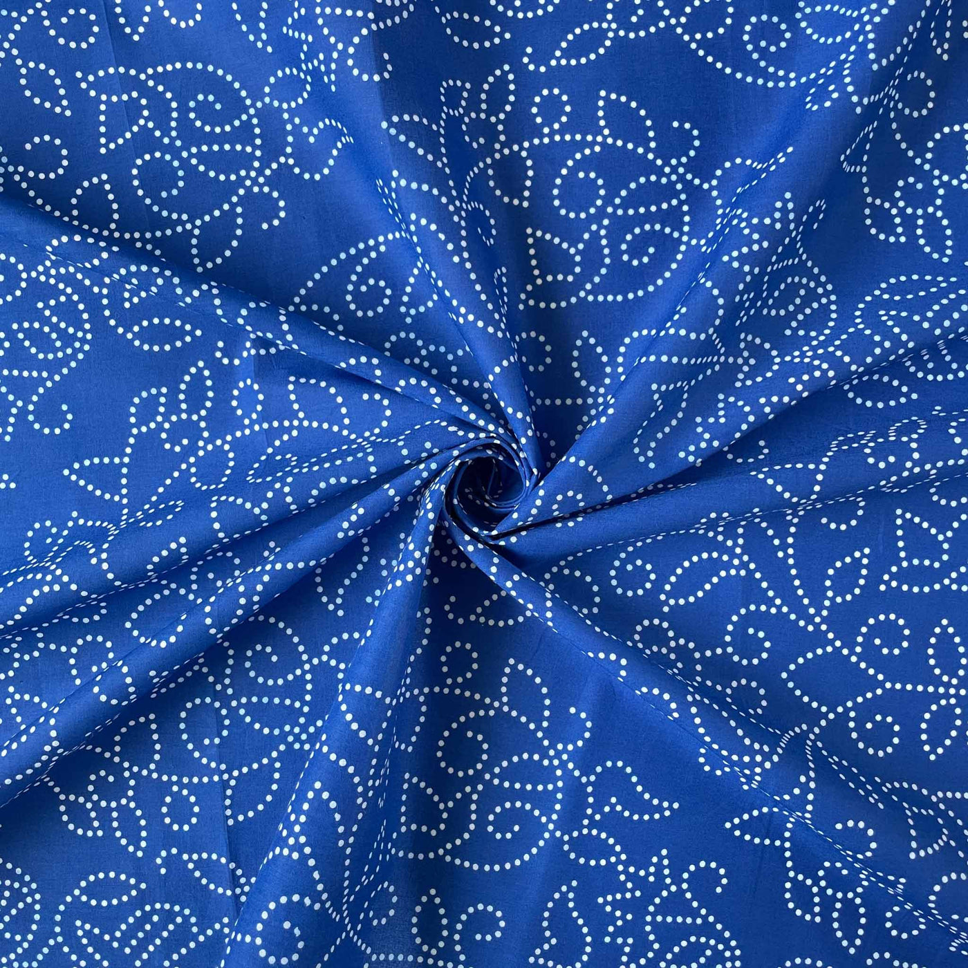 Fabric Pandit Cut Piece (Cut Piece) Bright Blue Floral Vines All Over Bandhani Pattern Hand Block Printed Pure Cotton Fabric Width (43 inches)