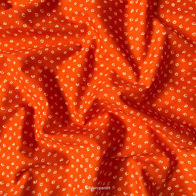 Fabric Pandit Cut Piece (CUT PIECE) Bright Orange Bandhani Pattern Hand Block Printed Pure Cotton Fabric (Width 43 inches)