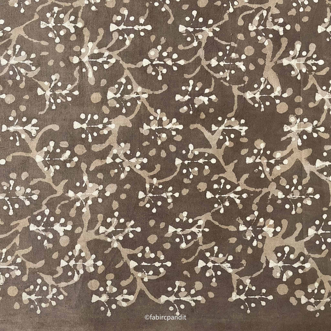 Fabric Pandit Cut Piece (Cut Piece) Brown Indigo Dabu Natural Dyed Abstract & Floral Pattern Hand Block Printed Cotton Fabric (Width 43 inches)