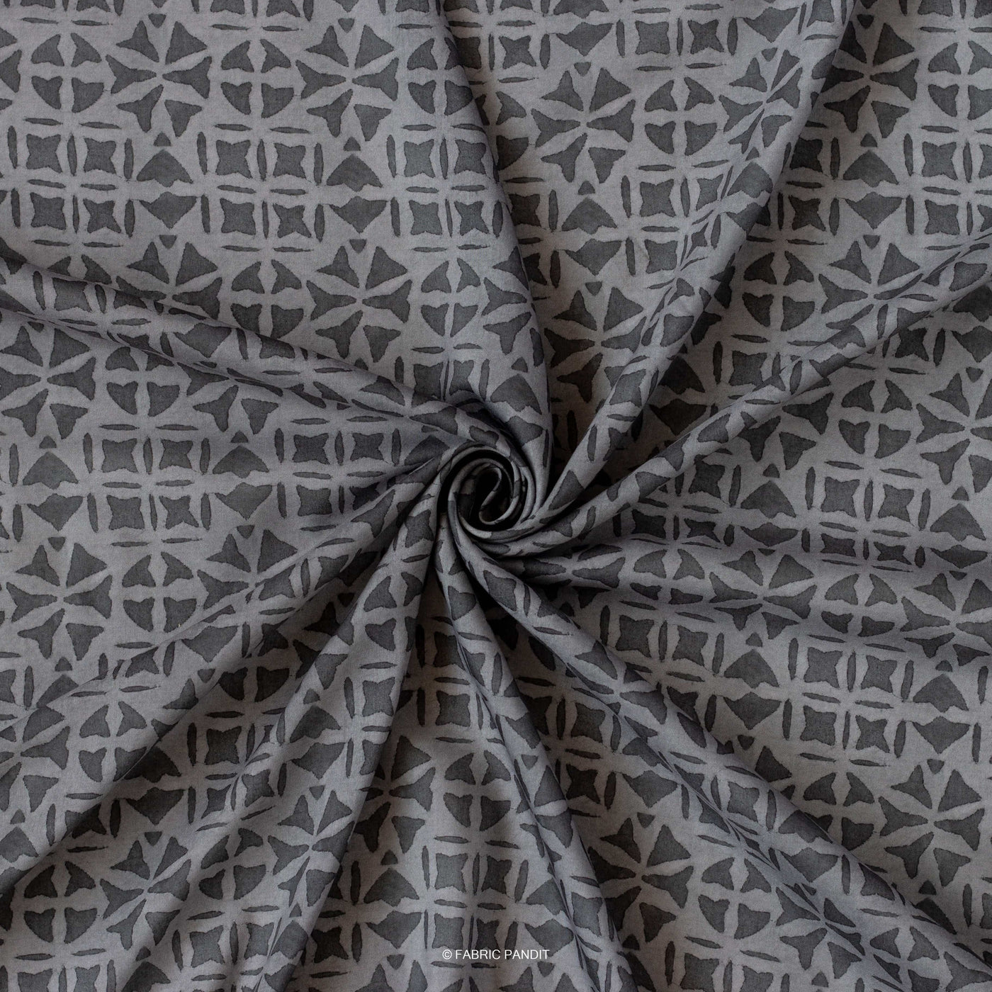 Fabric Pandit Cut Piece (CUT PIECE) Charcoal Black Squares And Circles Geometric Applique Pattern Digital Printed Muslin Fabric (Width 44 Inches)