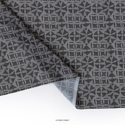 Fabric Pandit Cut Piece (CUT PIECE) Charcoal Black Squares And Circles Geometric Applique Pattern Digital Printed Muslin Fabric (Width 44 Inches)