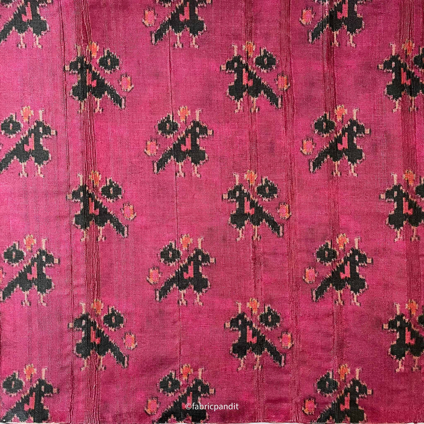 Fabric Pandit Cut Piece (CUT PIECE) Classic Magenta Abstract Parrot Digital Printed Tussar Silk Fabric (Width 44 Inches)
