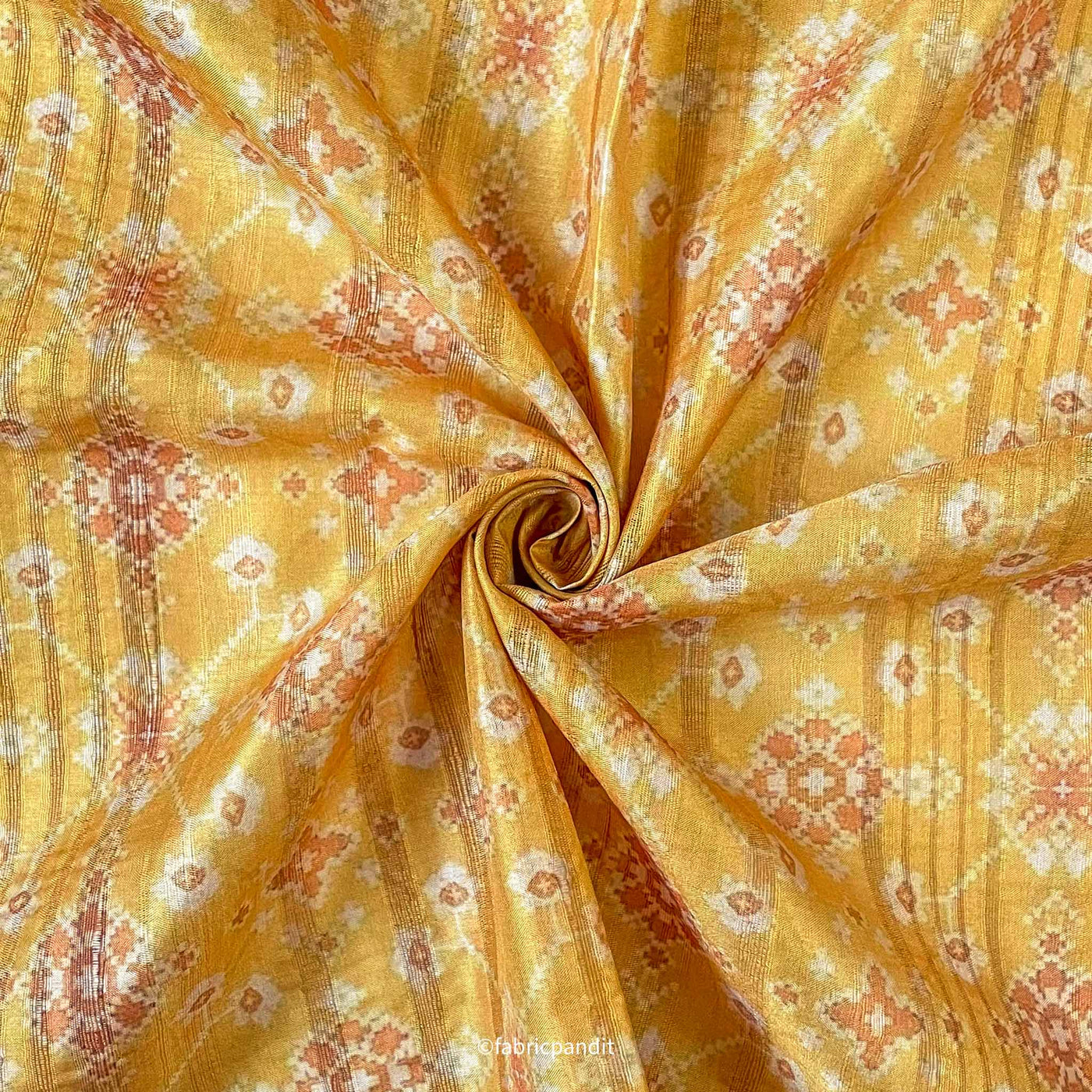 Fabric Pandit Cut Piece (CUT PIECE) Classic Yellow Abstract Patola Digital Printed Tussar Silk Fabric (Width 44 Inches)