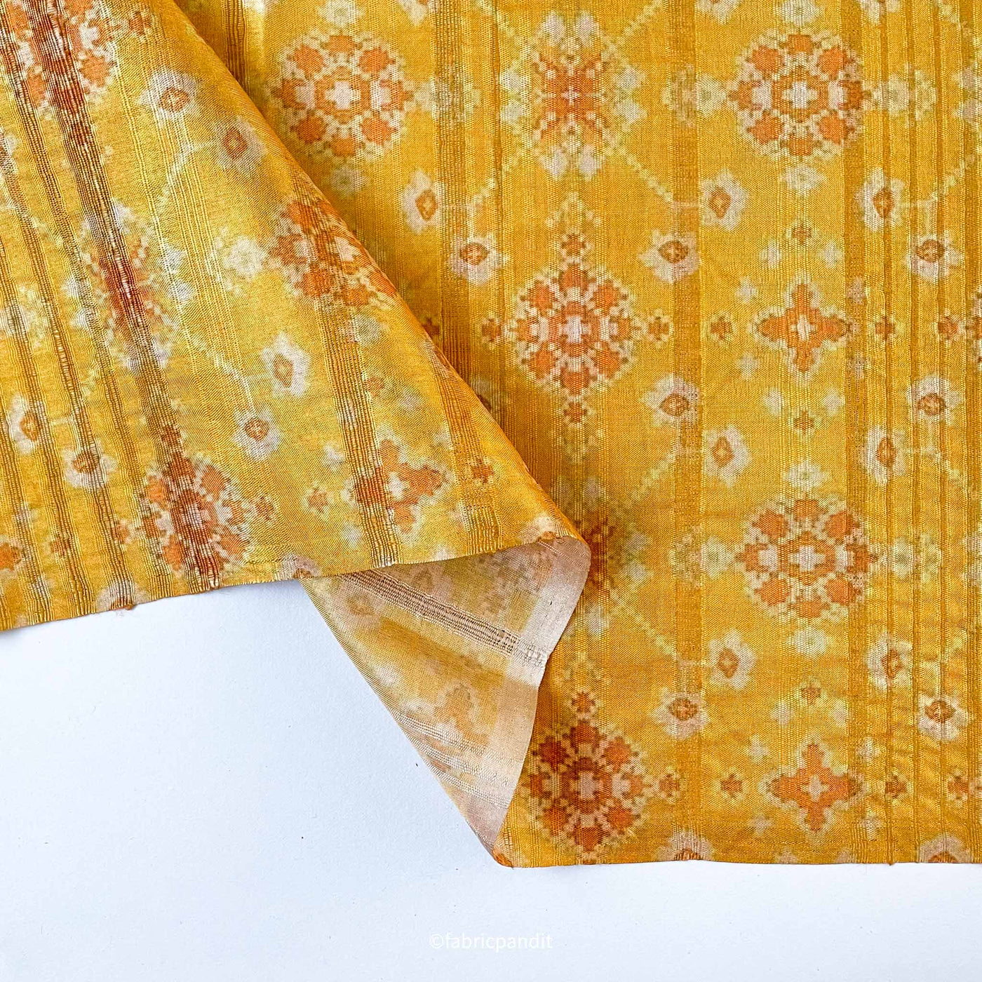 Fabric Pandit Cut Piece (CUT PIECE) Classic Yellow Abstract Patola Digital Printed Tussar Silk Fabric (Width 44 Inches)