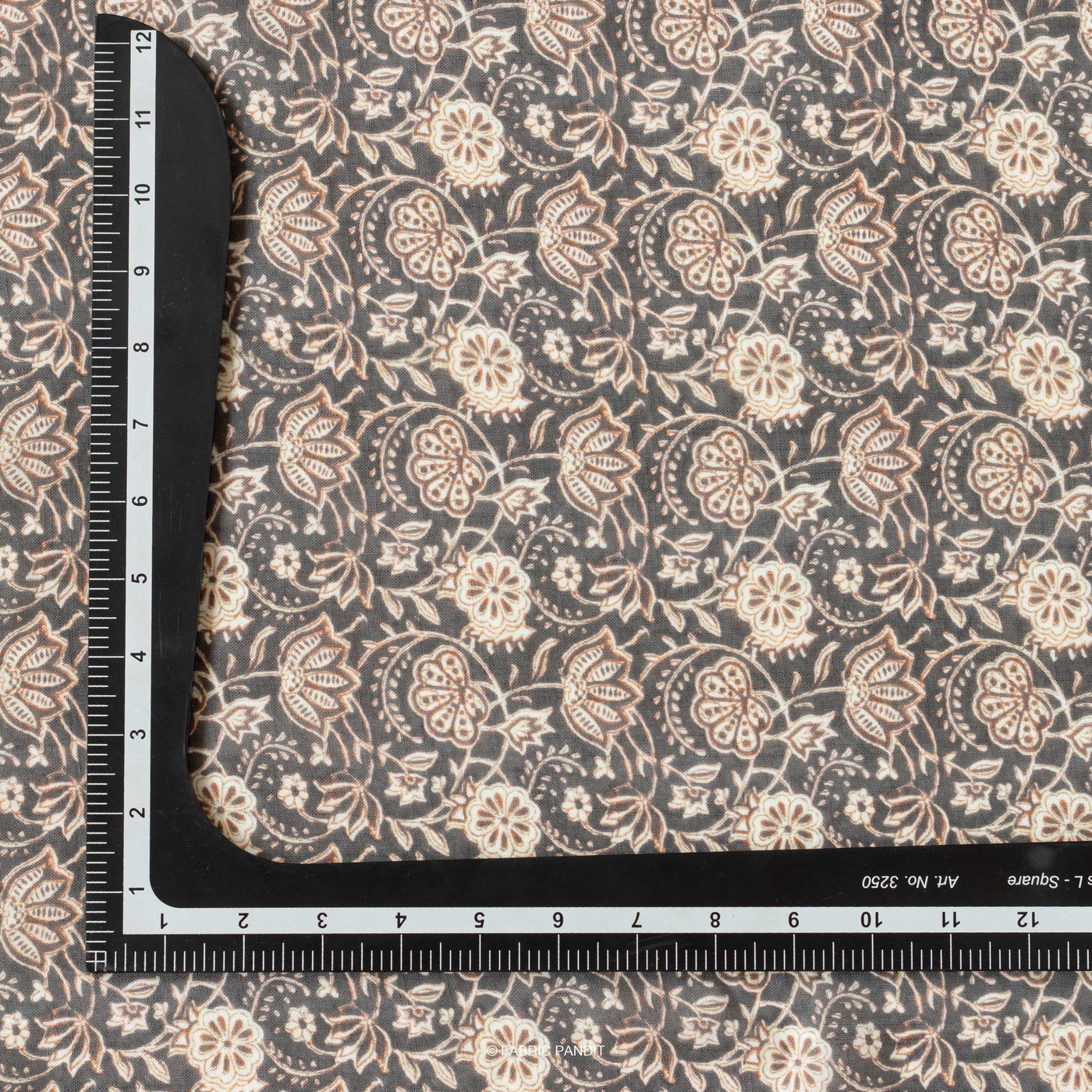 Fabric Pandit Cut Piece (CUT PIECE) Coffee Brown And Beige Continuous Floral Pattern Digital Printed Linen Slub Fabric (Width 44 Inches)