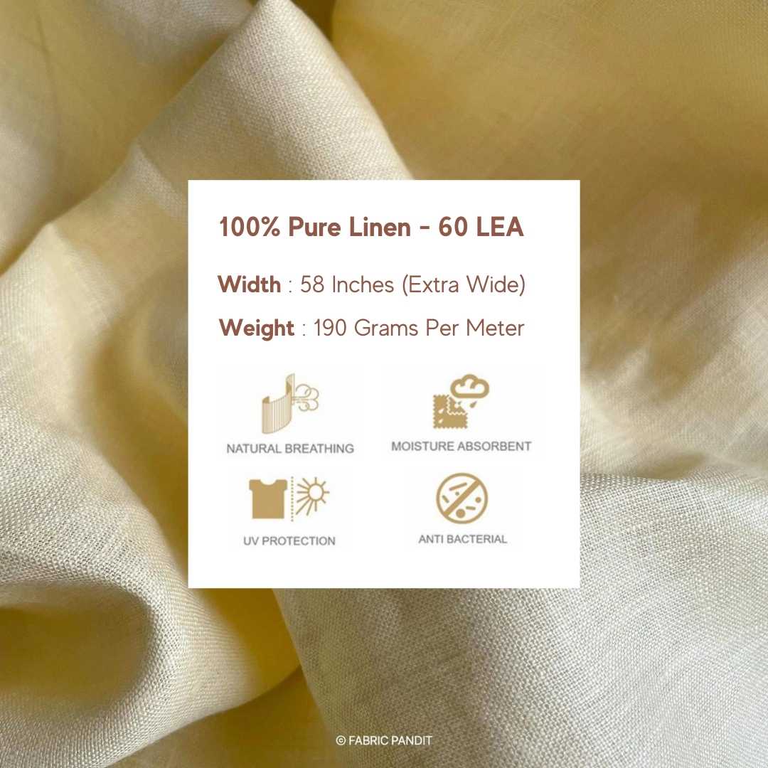 Fabric Pandit Cut Piece (CUT PIECE) Cream Plain Premium 60 Lea Pure Linen Fabric (Width 58 inch)