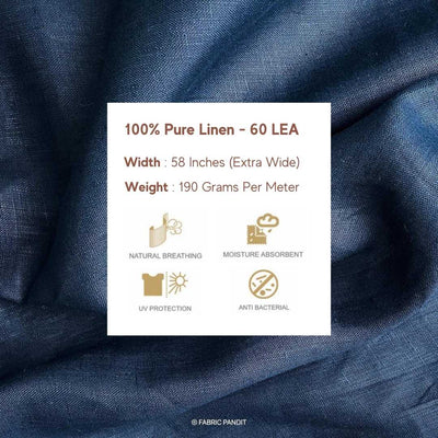 Fabric Pandit Cut Piece (CUT PIECE) Denim blue Plain Premium 60 Lea Pure Linen Fabric (Width 58 inch)