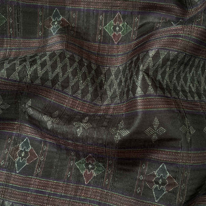 Fabric Pandit Cut Piece (CUT PIECE) Dusty Black and Maroon Tribal African Stripes Digital Printed Tussar Silk Fabric (Width 44 Inches)