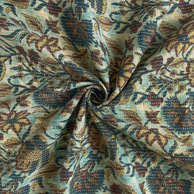 Fabric Pandit Cut Piece (Cut Piece) Dusty Blue and Yellow Ajrakh Natural Dyed Egyptian Wild Floral Hand Block Printed Pure Cotton Fabric Width (43 inches)