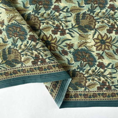 Fabric Pandit Cut Piece (Cut Piece) Dusty Blue and Yellow Ajrakh Natural Dyed Egyptian Wild Floral Hand Block Printed Pure Cotton Fabric Width (43 inches)
