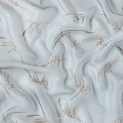 Fabric Pandit Cut Piece (CUT PIECE) Dusty Blue Rosemary Plant Digital Printed Taby silk Fabric (Width 44 Inches)