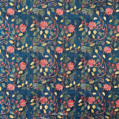 Fabric Pandit Cut Piece (CUT PIECE) Dusty Blue & Yellow Kalamkari Digital Printed Tussar Silk Fabric (Width 44 Inches)