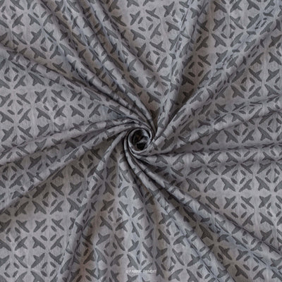 Fabric Pandit Cut Piece (CUT PIECE) Dusty Grey Criss-Cross Applique Pattern Digital Printed Muslin Fabric (Width 44 Inches)