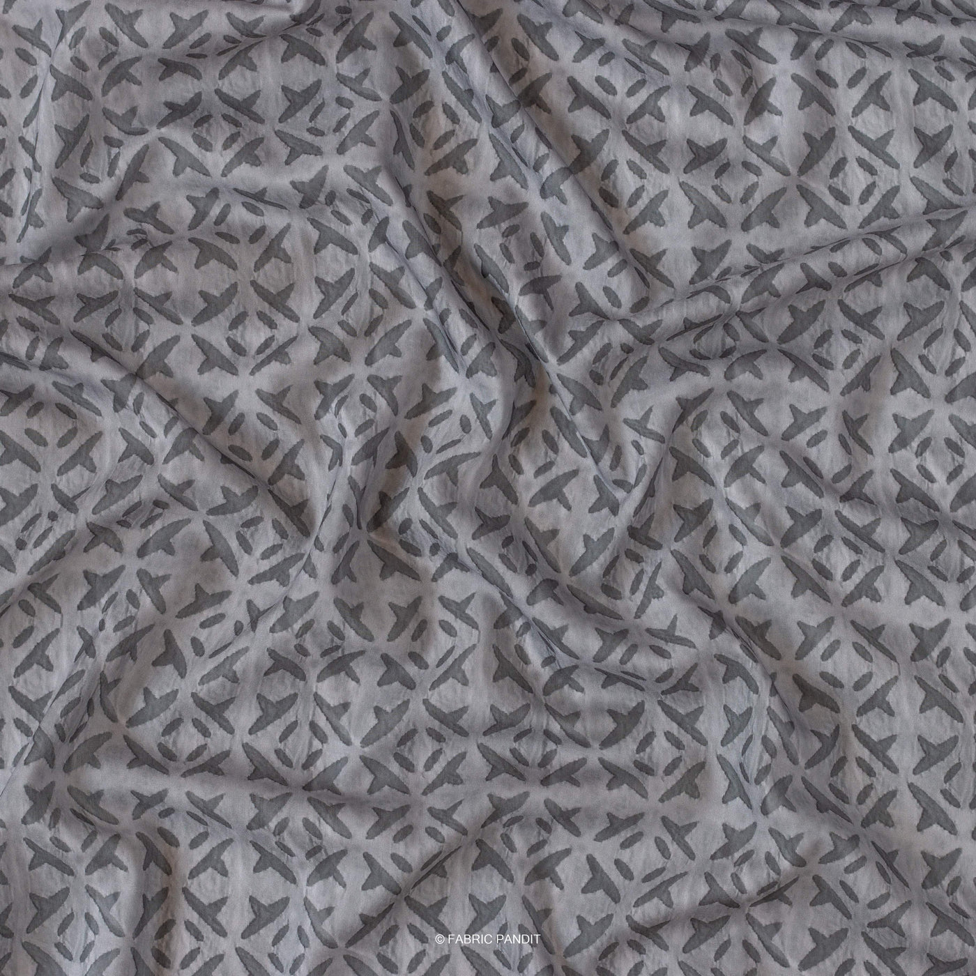Fabric Pandit Cut Piece (CUT PIECE) Dusty Grey Criss-Cross Applique Pattern Digital Printed Muslin Fabric (Width 44 Inches)