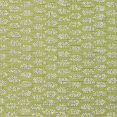 Fabric Pandit Cut Piece (CUT PIECE) Green And White Flower Bunch With Pintuck Screen Printed Embroidered Pure Cotton Fabric (Width 31 Inches)