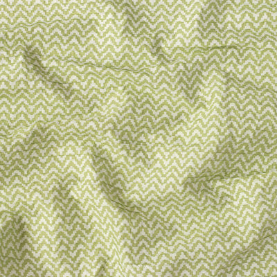 Fabric Pandit Cut Piece (CUT PIECE) Green And White Geometric Zig-Zag With Pintuck Screen Printed Embroidered Pure Cotton Fabric (Width 31 Inches)