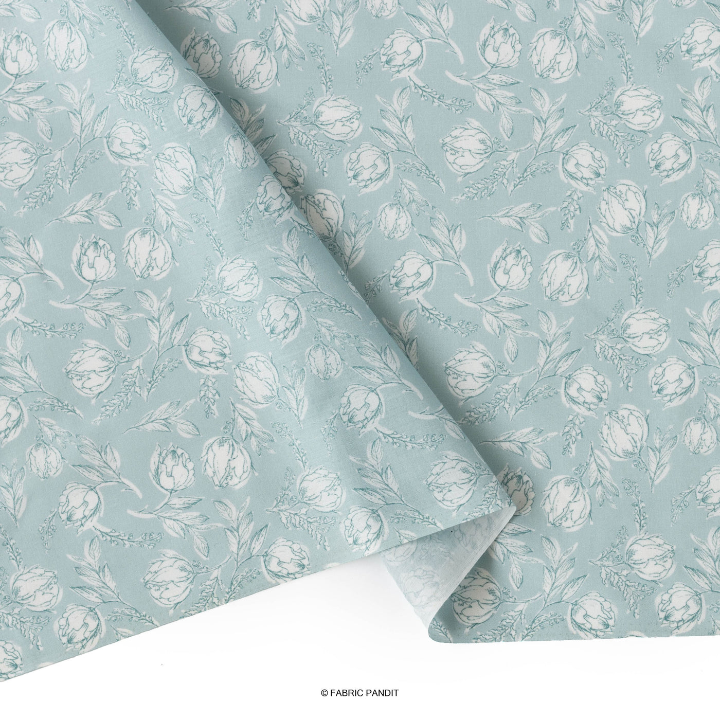 Fabric Pandit Cut Piece (CUT PIECE) Ice Blue Tulip All Over Digital Printed Cambric Fabric (Width 43 Inches)