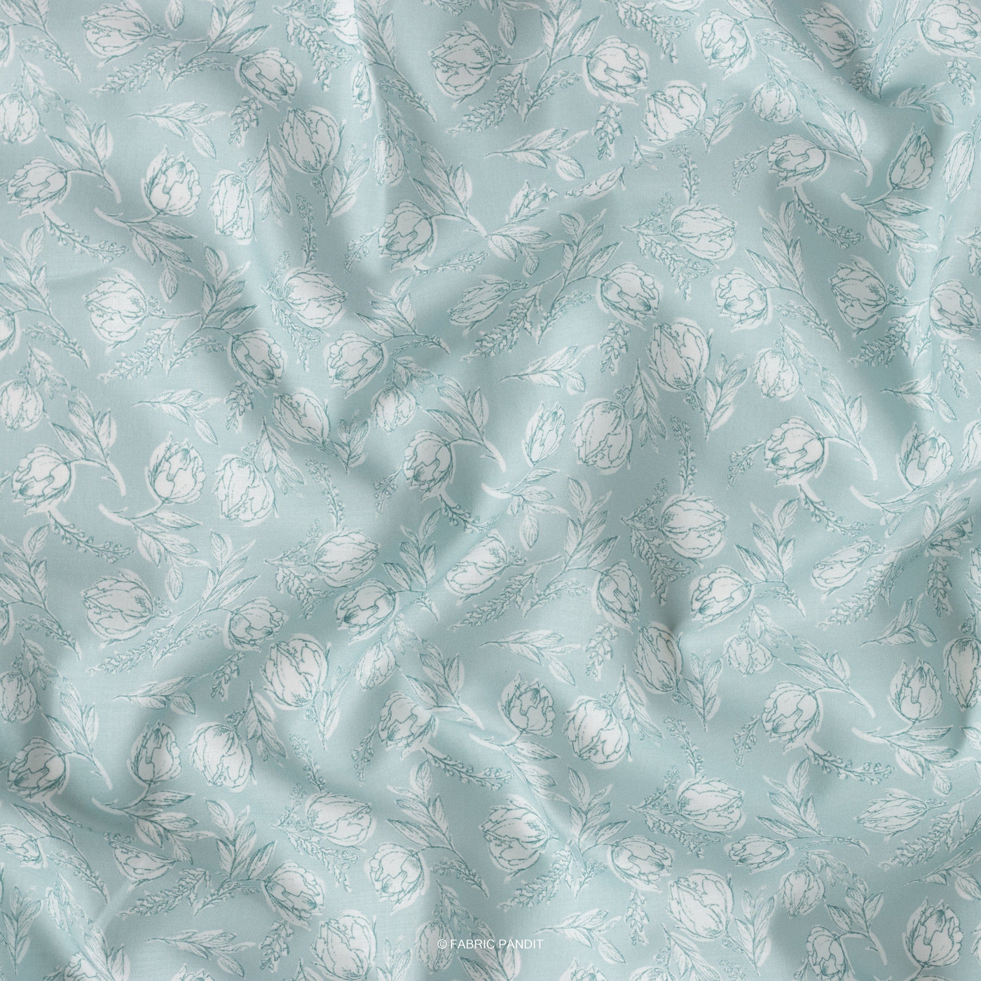 Fabric Pandit Cut Piece (CUT PIECE) Ice Blue Tulip All Over Digital Printed Cambric Fabric (Width 43 Inches)