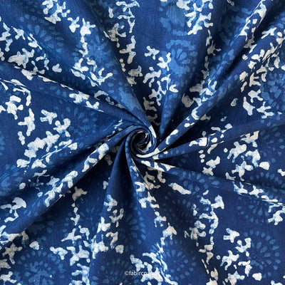 Fabric Pandit Cut Piece (CUT PIECE) Indigo Dabu Natural Dyed Abstract & Floral Pattern Hand Block Printed Cotton Fabric (Width 43 inches)