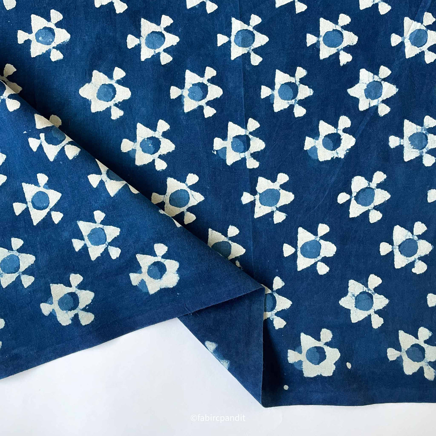 Fabric Pandit Cut Piece (Cut Piece) Indigo Dabu Natural Dyed Geometric Abstract Hand Block Printed Cotton Fabric (Width 43 inches)
