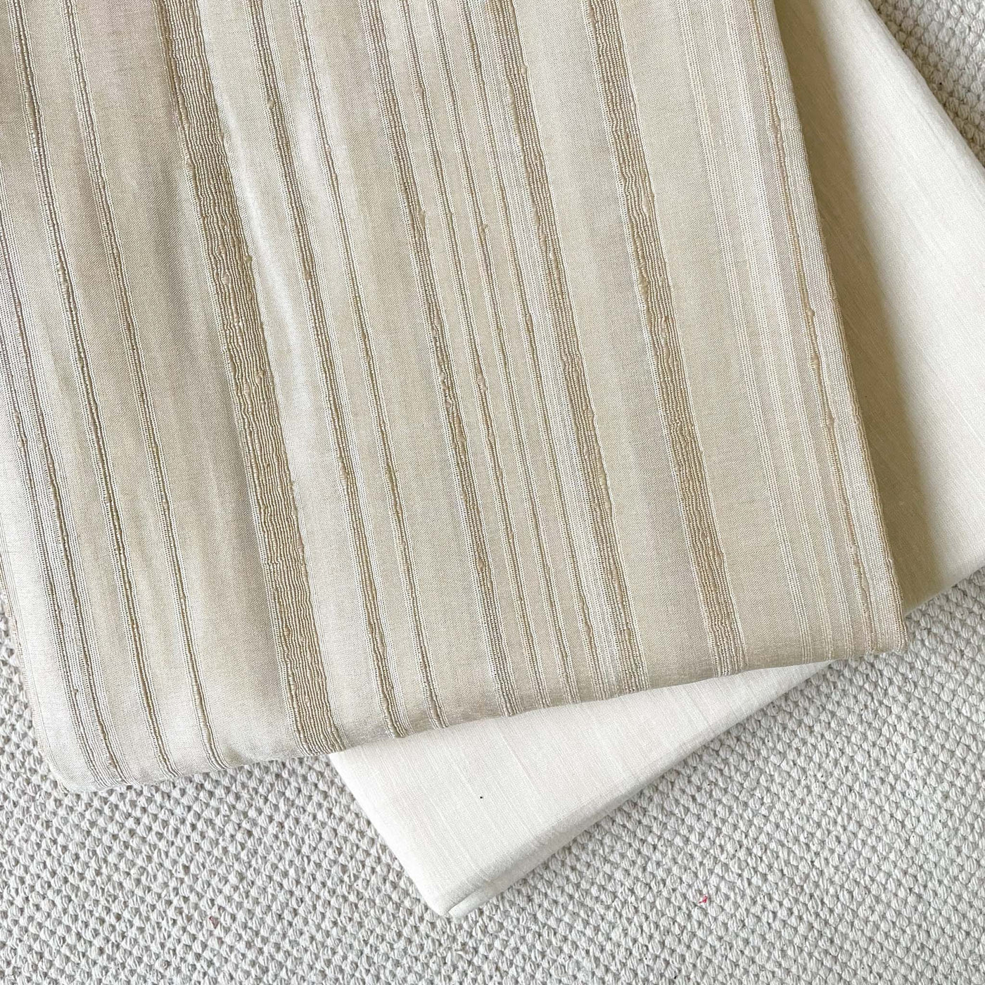 Fabric Pandit Cut Piece (CUT PIECE) Khaki Color Dobby Stripes Tussar Silk Kurta Fabric (Width 4 inches)