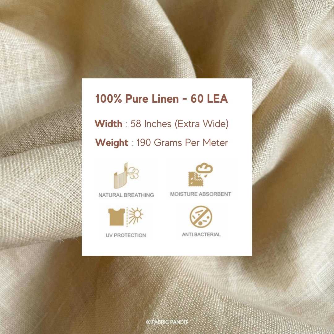Fabric Pandit Cut Piece (CUT PIECE) Khaki Plain Premium 60 Lea Pure Linen Fabric (Width 58 inch)