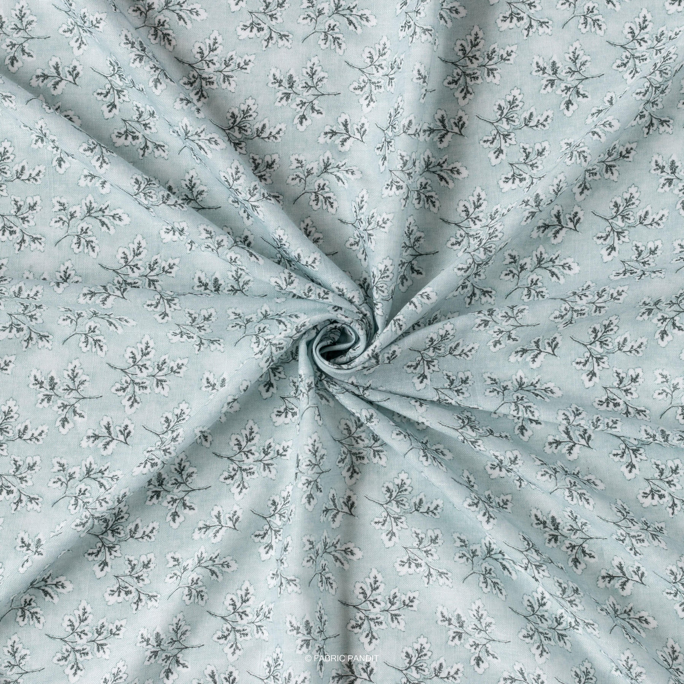 Fabric Pandit Cut Piece (CUT PIECE) Light Blue Autumn Leaves Pattern Digital Printed Linen Slub Fabric (Width 44 Inches)