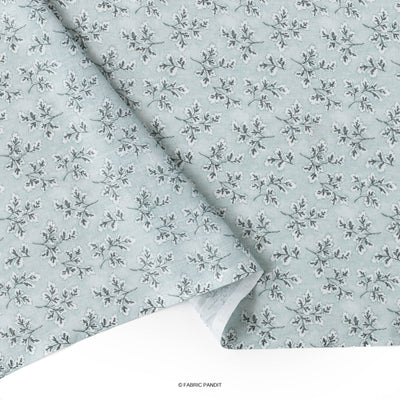 Fabric Pandit Cut Piece (CUT PIECE) Light Blue Autumn Leaves Pattern Digital Printed Linen Slub Fabric (Width 44 Inches)