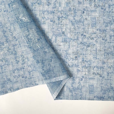 Fabric Pandit Cut Piece (CUT PIECE) Light Blue Geometrical Abstract Digital Printed Embroidered Cotton Fabric (Width 43 Inches)