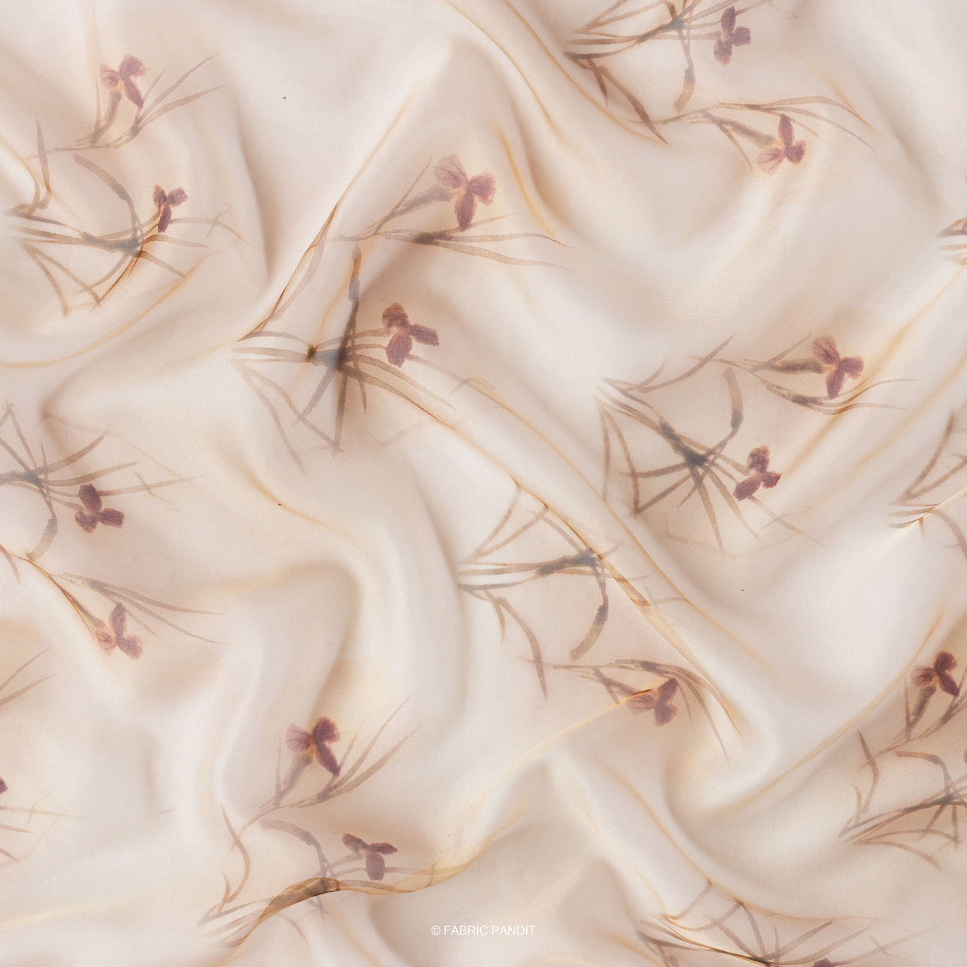 Fabric Pandit Cut Piece (CUT PIECE) Light Brown Daisy Bunch Digital Printed Taby silk Fabric (Width 44 Inches)