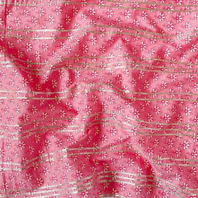 Fabric Pandit Cut Piece (Cut Piece) Light Pink and White Mini Flowers Gota Patti Hand Block Printed Pure Cotton Fabric (Width 43 inches)