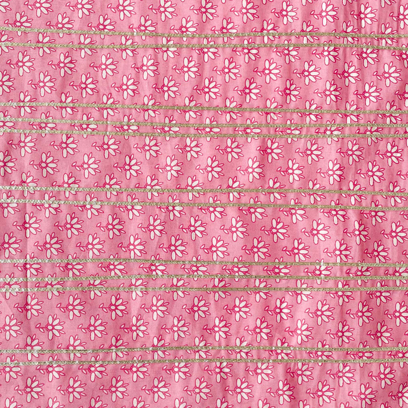 Fabric Pandit Cut Piece (Cut Piece) Light Pink and White Mini Flowers Gota Patti Hand Block Printed Pure Cotton Fabric (Width 43 inches)