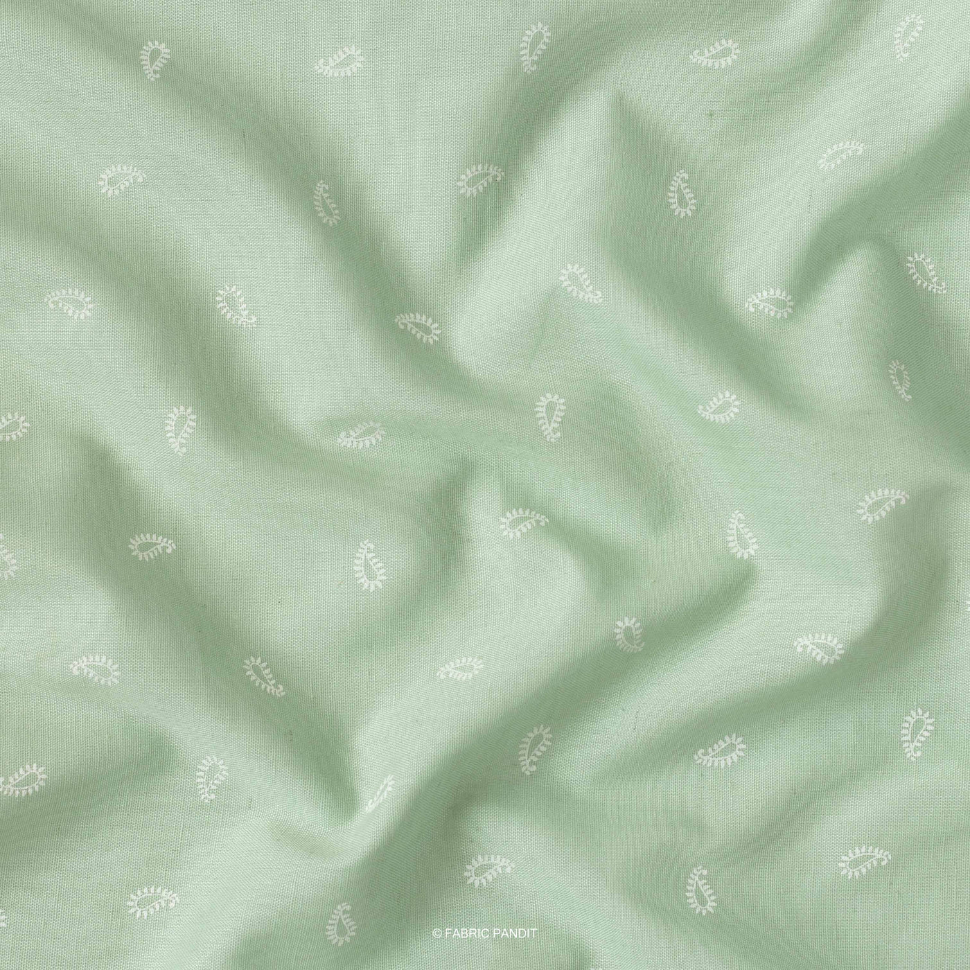 Fabric Pandit Cut Piece (CUT PIECE) Magic Mint Color Paisely Pattern Block Printed Cotton Linen Fabric ( Width 42 Inches)