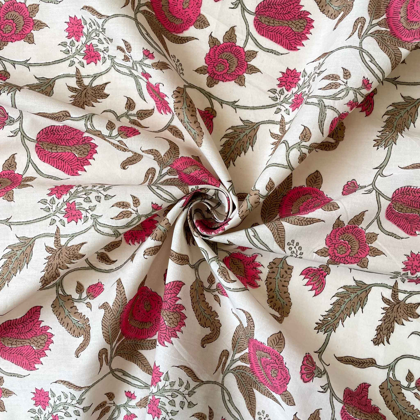 Fabric Pandit Cut Piece (Cut Piece) Maroon and Cream Wild Roses & Poppies Screen Printed Pure Cotton Fabric (Width 43 inches)