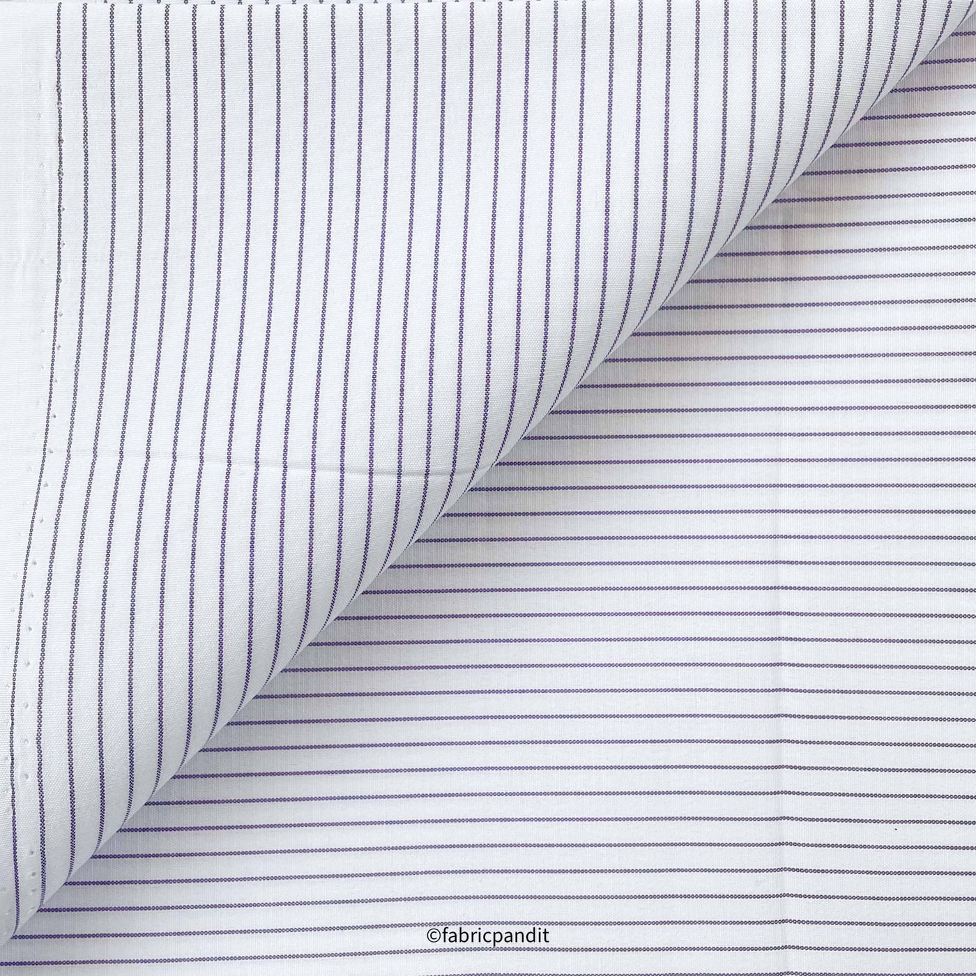 Fabric Pandit Cut Piece (CUT PIECE) Men's White & Lilac Stripes Pattern Pure Cotton Shirting Fabric (Width 58 Inches)