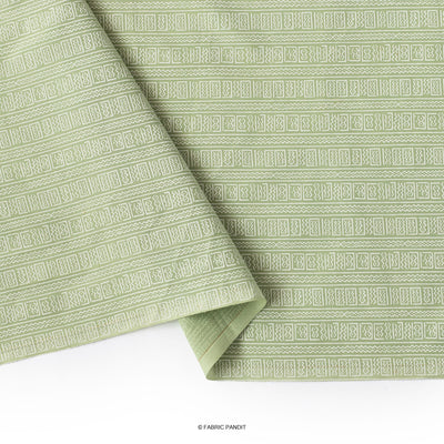 Fabric Pandit Cut Piece (CUT PIECE) Mint Green Abstract Stripes Pattern Screen Printed Pure Cotton Cambric Fabric Width (43 Inches)
