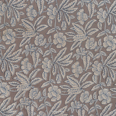 Fabric Pandit Cut Piece (CUT PIECE) Mud Brown Floral Vines Hand Block Printed Pure Cotton Fabric (Width 43 Inches)