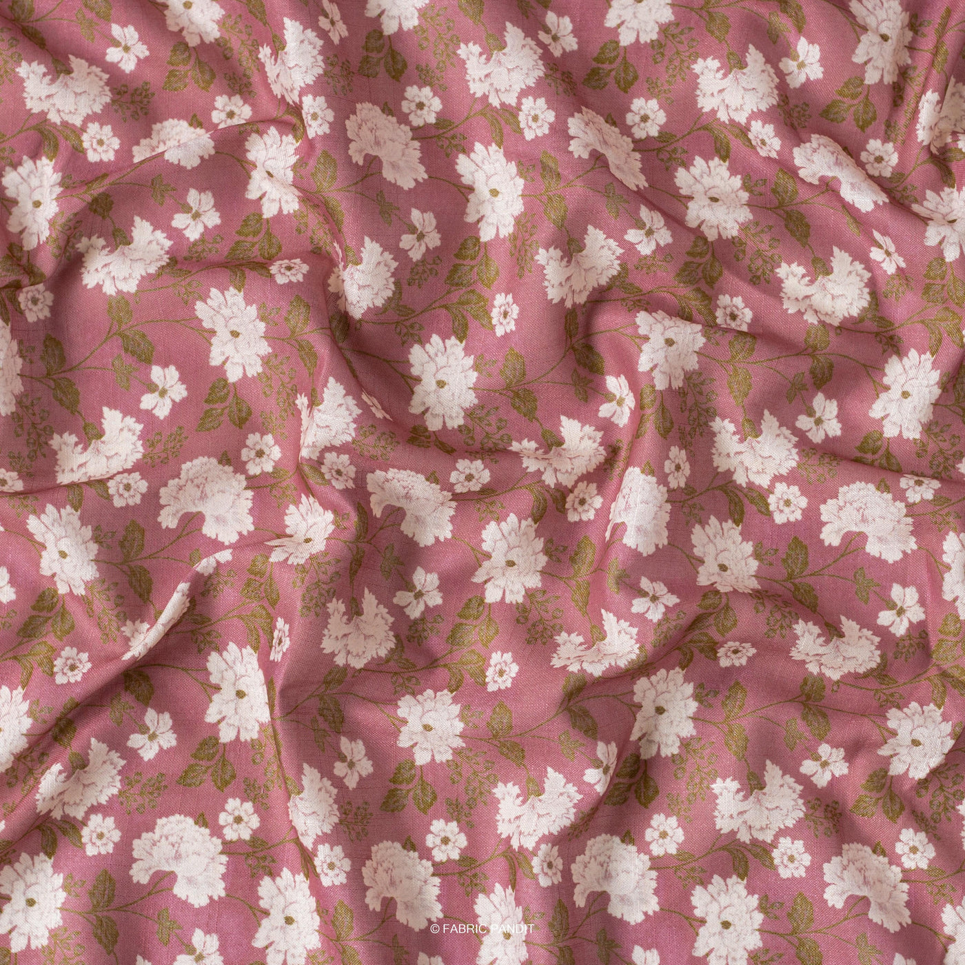 Fabric Pandit Cut Piece (CUT PIECE) Muted Pink And White Floral Jaal Pattern Digital Printed Linen Blend Slub Fabric (Width 44 Inches)
