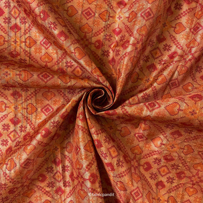 Fabric Pandit Cut Piece (CUT PIECE) Muted Saffron Patola Digital Printed Tussar Silk Fabric (Width 44 Inches)