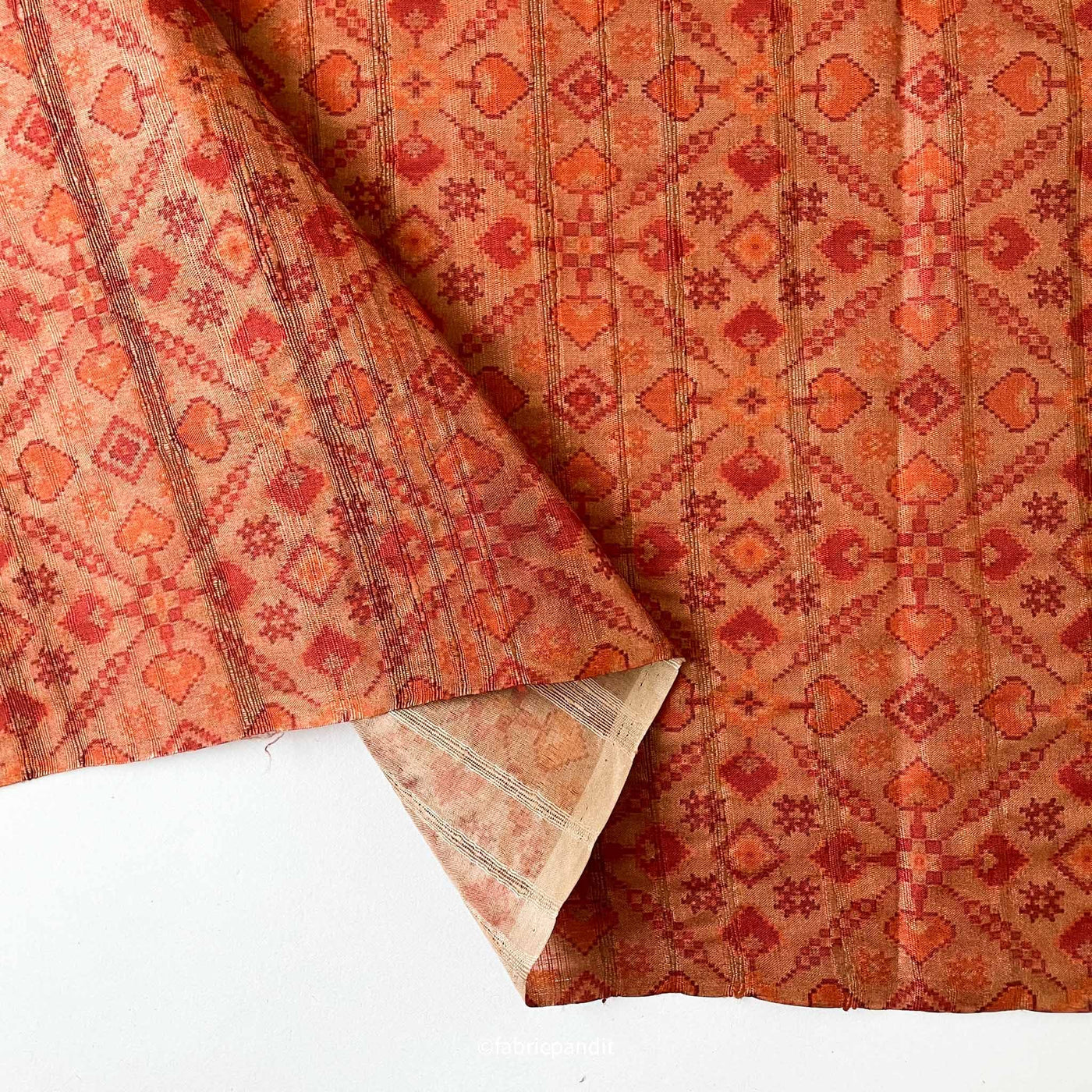 Fabric Pandit Cut Piece (CUT PIECE) Muted Saffron Patola Digital Printed Tussar Silk Fabric (Width 44 Inches)
