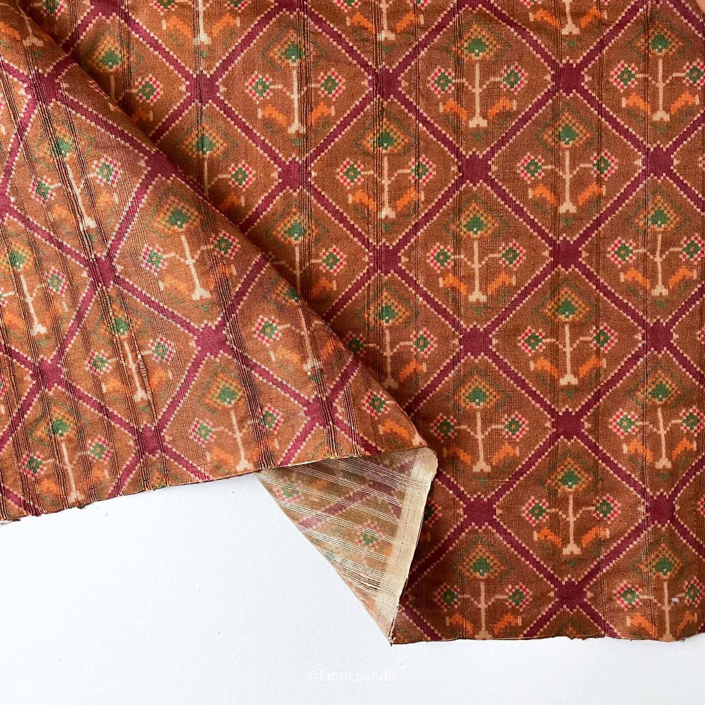 Fabric Pandit Cut Piece (CUT PIECE) Noble Rust Patola Digital Printed Tussar Silk Fabric (Width 44 Inches)